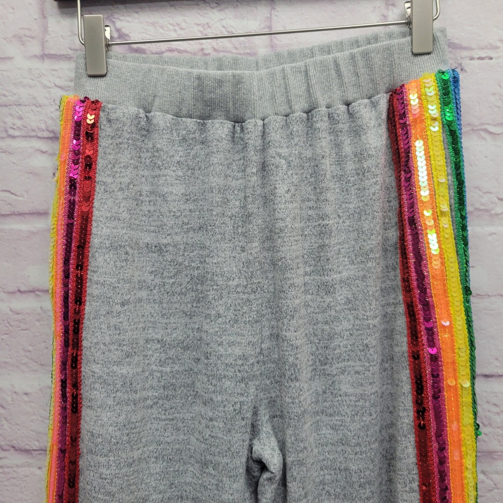Lola + The Boys Rainbow Sequin Sweatpants Adult M Gray Y2K Festival Pride‎ Glam - Picture 3 of 9